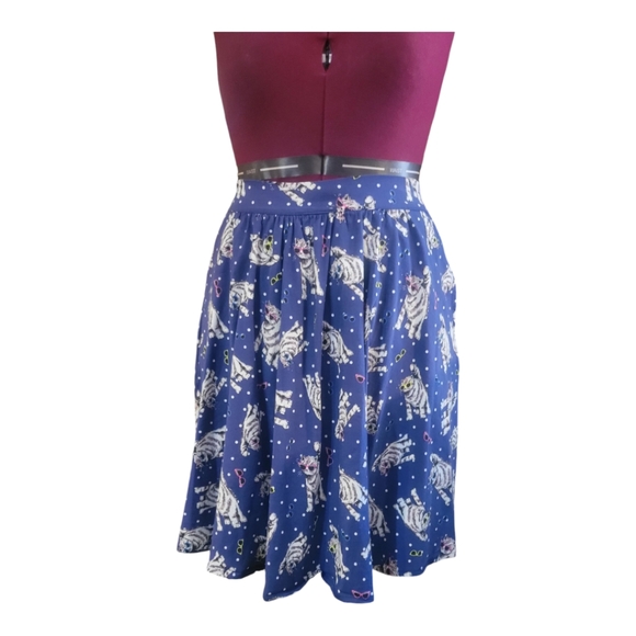 Full, Swing Skirt, Blue, Cats With Sunglasses, Pockets, XL - Picture 3 of 8